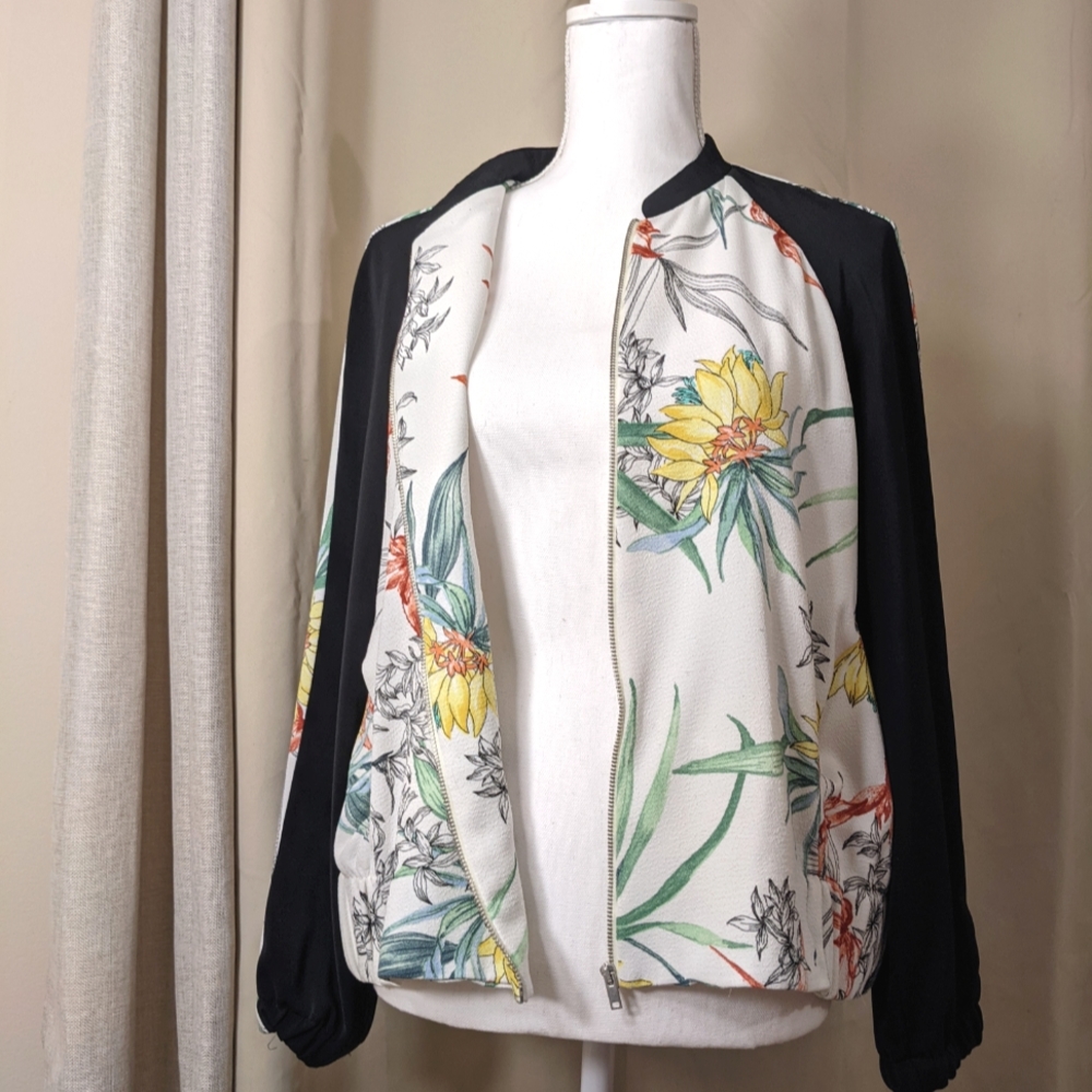 Zara Floral Print Bomber Jacket